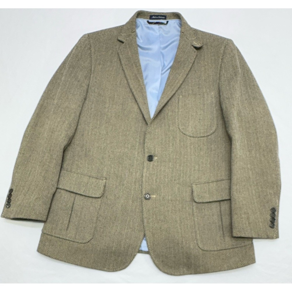 Lands End Beige/Black Herringbone Cotton Tweed Hunting Jacket Sport Coat 42R EUC - Picture 3 of 16
